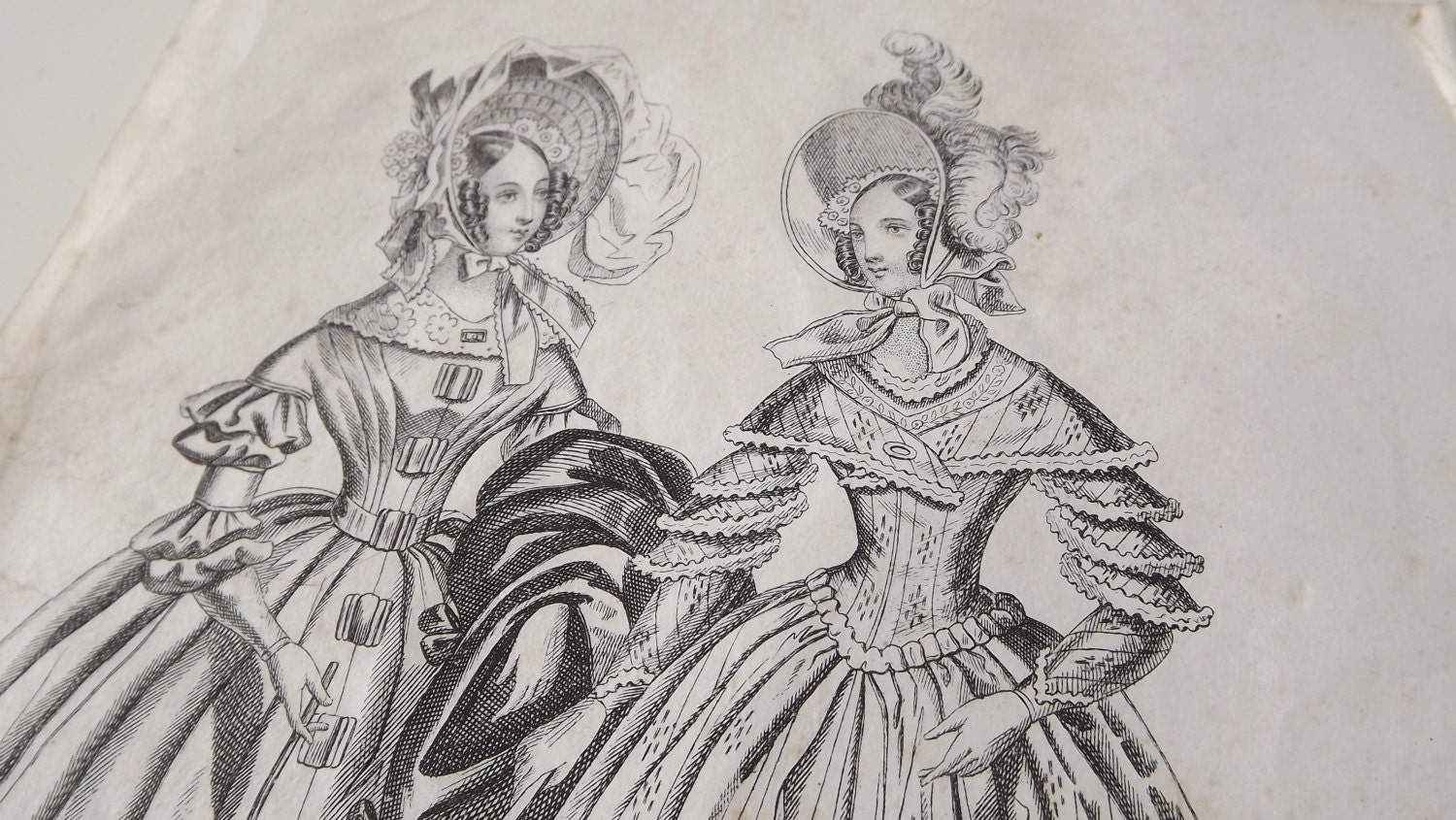SALE Vintage ANTIQUE PRINT (Pair) Rare 1838 Scrapbooking Authentic Victorian Ready to frame