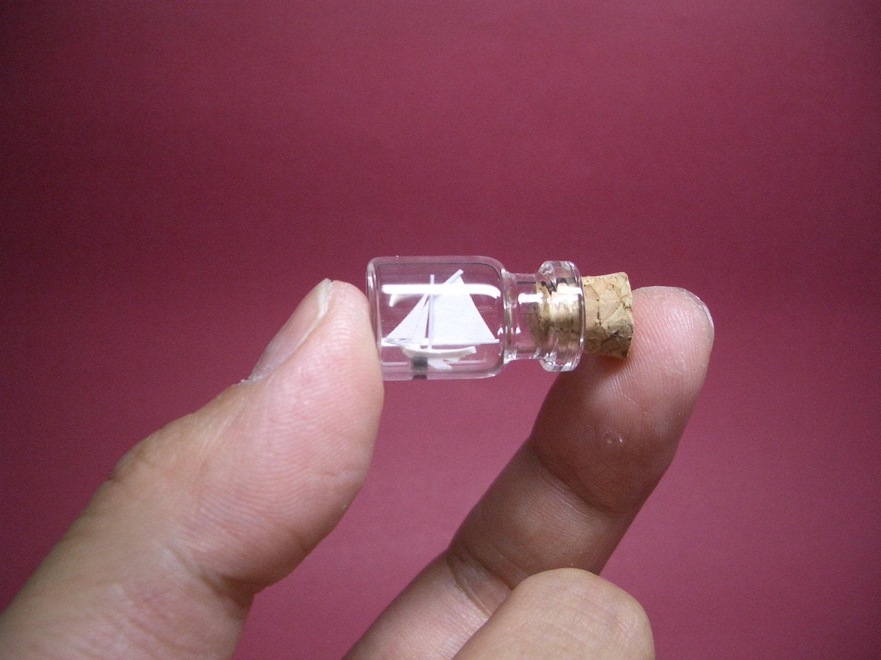 Tiny sailboat is in a tiny bottle  -Bottle ship-NEW-