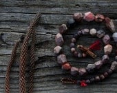 Raised from ashes - pit fired ceramic beaded necklace with fire opal stone - ready to ship
