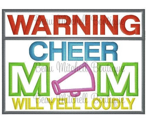 WARNING CHEER MOM applique embroidery design