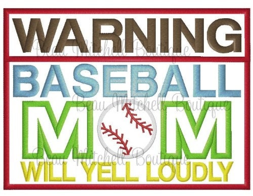 WARNING BASEBALL MOM Applique embroidery design