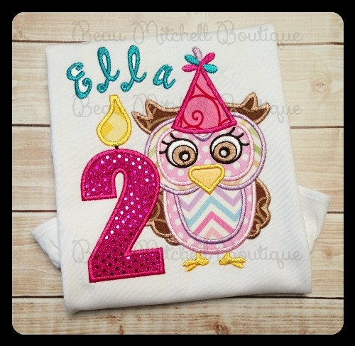 Birthday Owl Applique Embroidery Design 1, 2, 3 OR 4