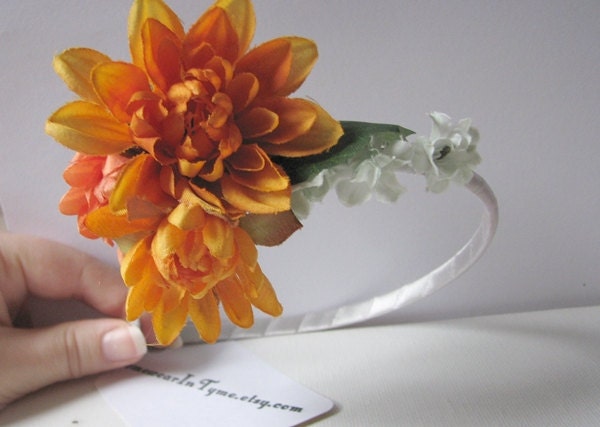 Women Floral Headband Flower Orange