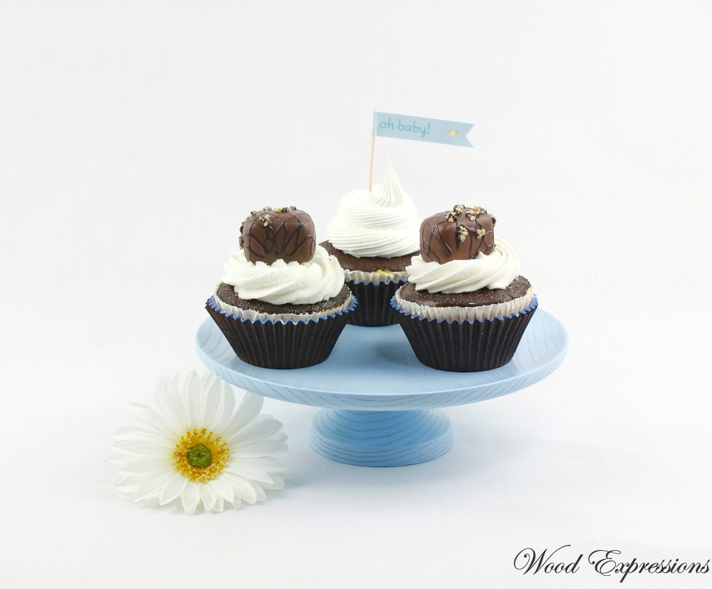 8" inch Baby Blue Cake Stand / Wood Pedestal Serving Cake Stand