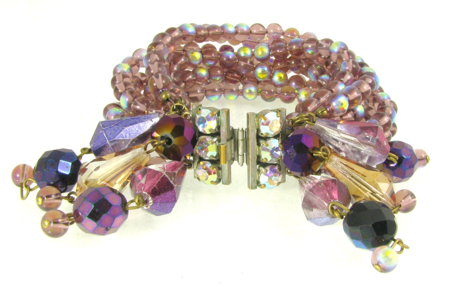 Vintage Glam - Wedding Bracelets - Bridal Party Jewelry - Purple Jewelry - Shabby Chic - Mauve, Blue