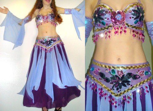 Professional Ameynra BELLY DANCE COSTUME Purple Lavender size M New