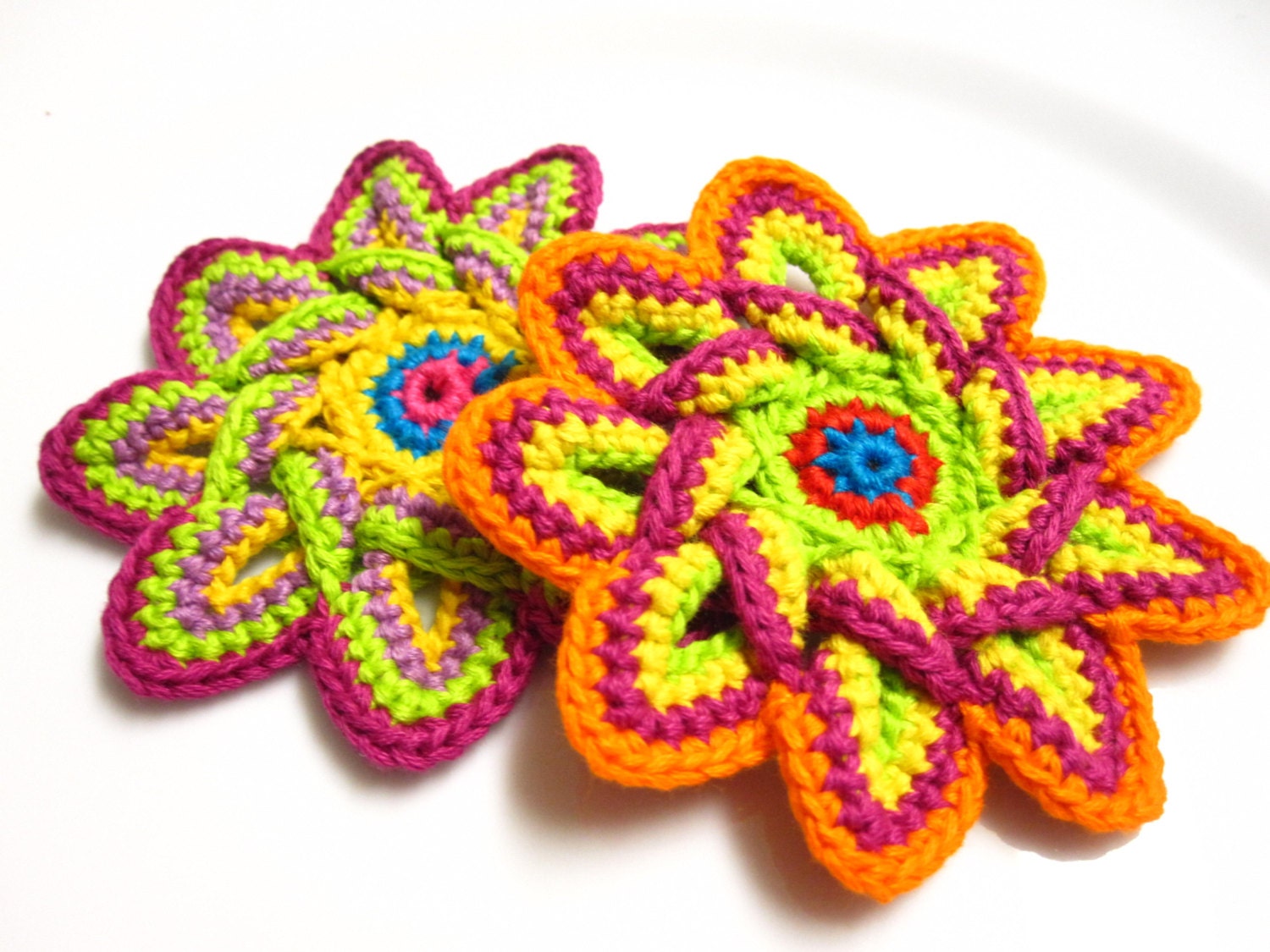 Crochet Flower Appliques - Colorful, Set of 2