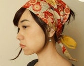 Kimono Print Cotton multi size head scarf  Red / Crane