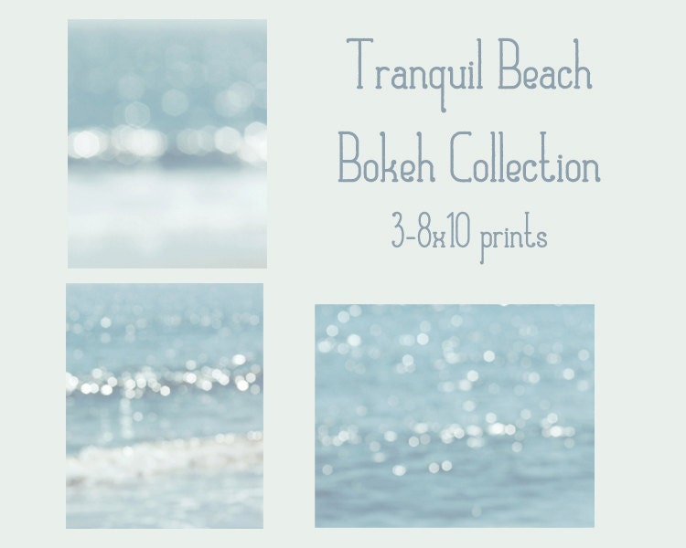 beach photography print set coastal decor blue wall art tranquil beach bokeh 8x10 photo collection abstract ocean print set