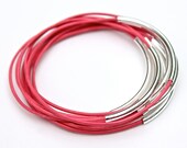 Spring Leather Bangle Bracelets Hot Pink Set of 10 Stacking Bangle Bracelets Cabaret Amy Fine Design