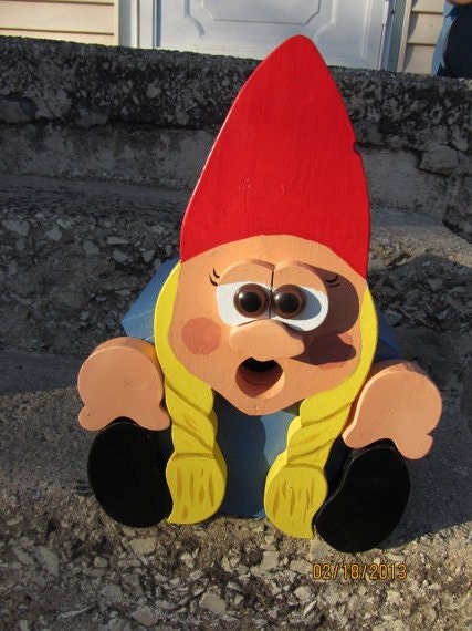 Handmade Custom Wooden "Female Garden Gnome" Functional Birdhouse
