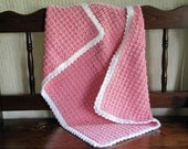 Soft and Snuggly Hand Crocheted Baby Blanket - Watermelon Pink