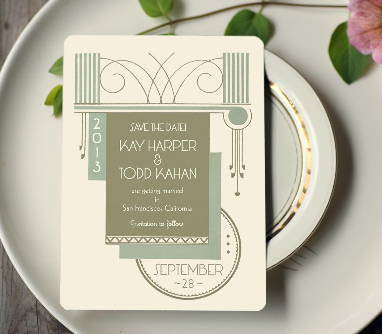 Great Gatsby Inspired Art Deco Save the Dates - Set of 100