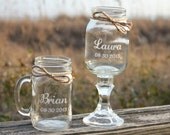 2 Mason jars, 1 Redneck Wine Glass, 1 mason jar mug Set, Personalized