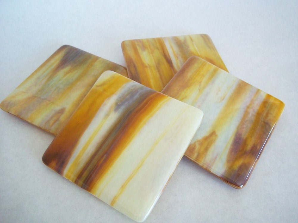 COASTERS - Caramel Honey Fused Glass Coasters - Set of 4