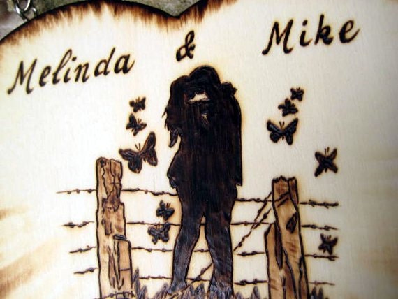 Wedding wooden sign -Just Married silhouette couple and butterflies -Personalized