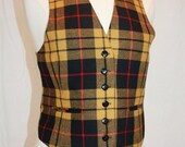 Gold Plaid Vest Waist Coat Men/Women Wool Georgio Sant Angelo Design Fitted Unisex Hipster Traditional