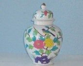 Vintage Ginger Jar with Colorful Tropical Design