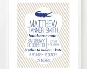 THE ALLIGATOR -  Custom Designed Nursery Poster Art Print - baby name and birth stats - 8x10 or 11x14