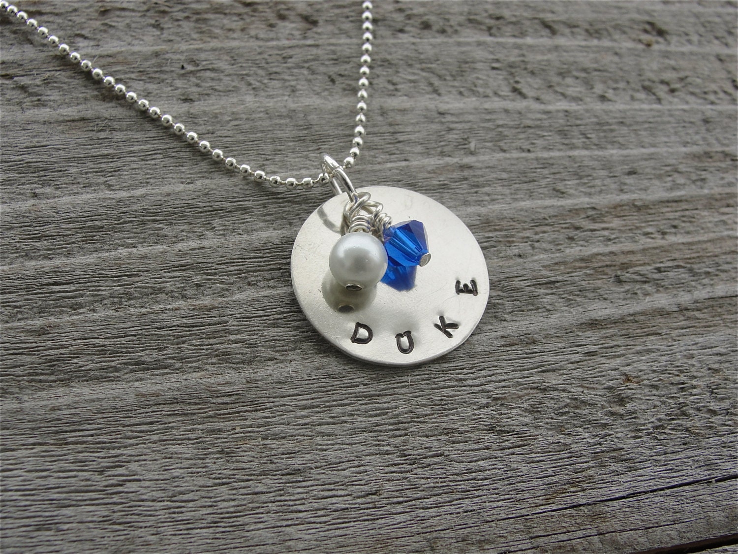 Duke University Hand Stamped Metal Necklace