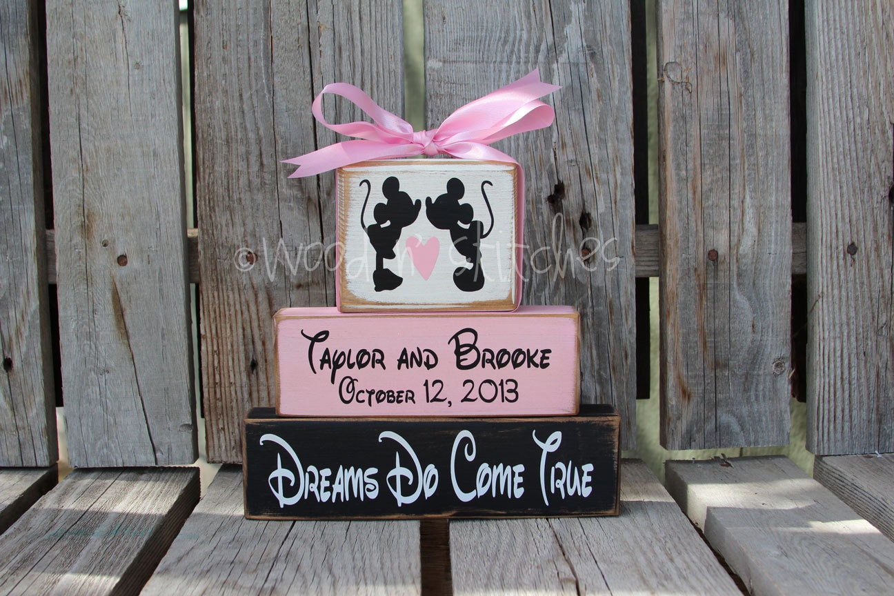 Mickey Minnie Mouse DISNEY Wedding Family Personalized Established Name Monogram Block Set sign wood block set christmas anniverysary gift