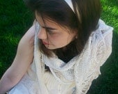 Cream Ella Enchanted Crescent Shaped Fine Pima Cotton Lace Shawlette or Scarf