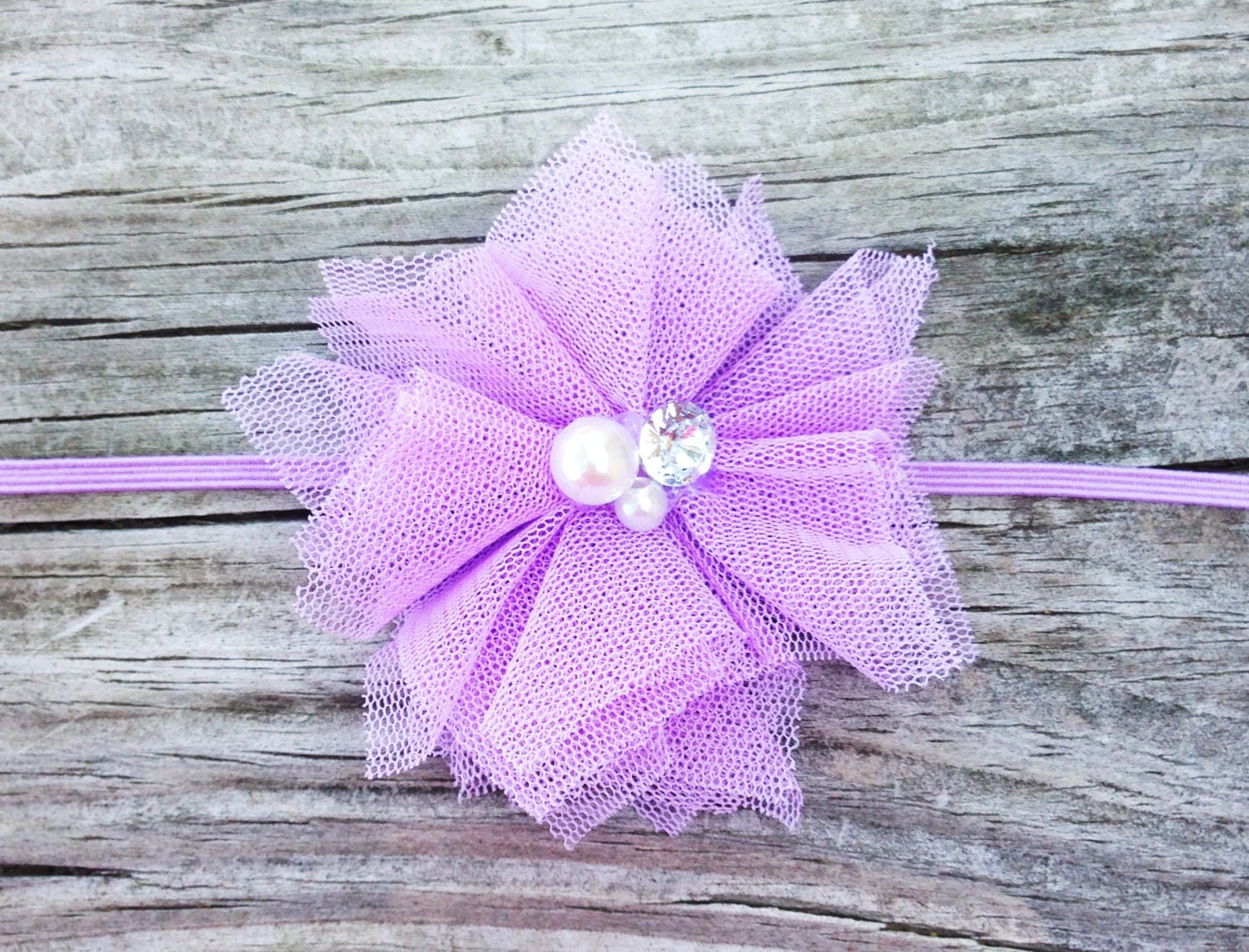 Lavender Shabby Chic Tulle Flower Headband - Baby Headband - Newborn Headband - Toddler Headband.. Free Shipping Promo