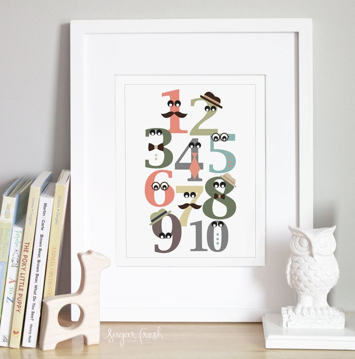 Numbers Nursery Art Print - 'Mister Numbers' 8x10