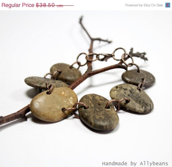 SALE Copper Metalwork, River Stone Jewelry- Large Beach Pebble Bracelet- Woodland, Rustic Jewellery- Handmade by Allybeans