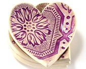 second sale ceramic heart dish ring bearer bowl wedding ring bowl ring bowl valentine's day off white and purple handmade pottery
