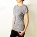 Womens Light Gray Top / Tshirt with Folded Neckline and Short Sleeves