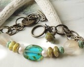 Laguna -  Antique Brass Chain & Glass Bead Bracelet