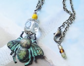 Verdigris Patina Bumble Pendant Brass Chain Necklace