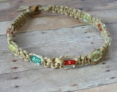 Surfer Phatty Thick Hemp Necklace With Glass flower Beads
