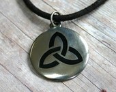 Leather Necklace With Modern Celtic Triquetra Pendant Surfer 3mm distressed cord