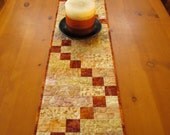 Batik Quilted Table Runner Gold and Rust