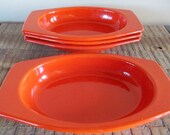 Set of Four Bright Orange Enamel Dishes