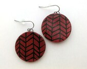 Maroon Red Chevron Herringbone Earrings