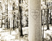 Personalized Tree Carving - Sunlit Woods - Custom Home Decor - Romantic Couples Gift - Add Date and Children's Names for Family Tree