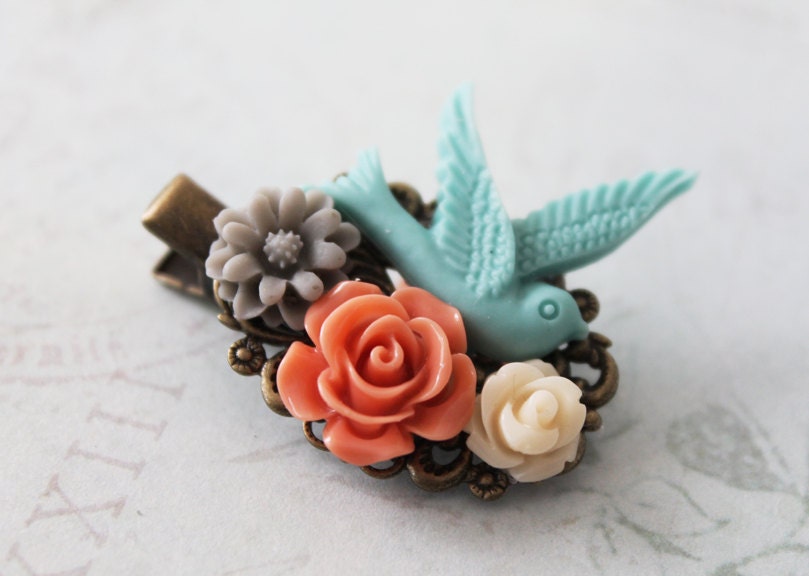 Spring Garden Filigree Hair Clip.  filigree barrette. hair accessory. vintage wedding, floral hairpin