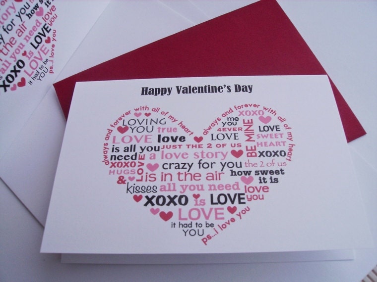 Valentine Cards - Heart Valentines, Word Art Love Notes, Red Black White Pink, Happy Valentine's Day, I Love You Hearts