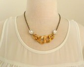 Chunky Chain Necklace, Vintage Gold links with Vintage Clear Gems, Handmade Jewelry