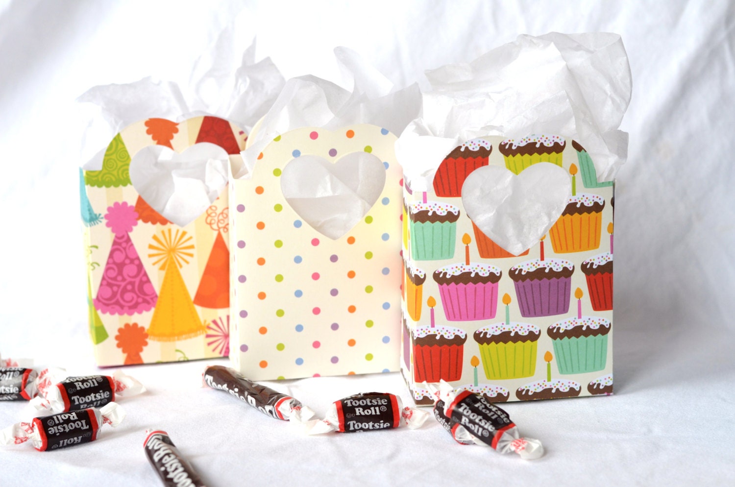 Party Brights Heart Handled Gift Bags, custom colors available