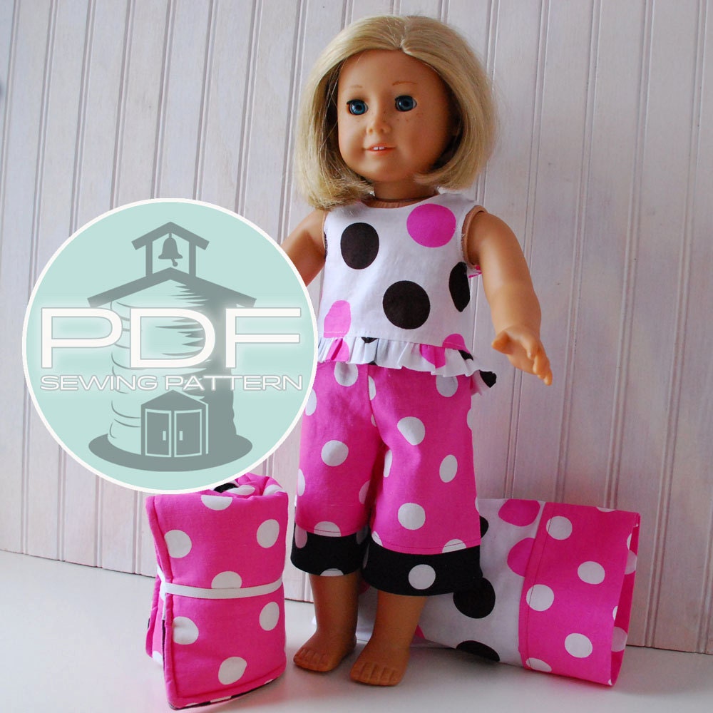 18" american girl sewing pattern doll pajama pants - shirt - pillow & case - sleeping bag combo -  PDF INSTANT DOWNLOAD