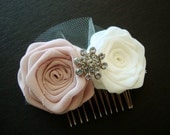 Ivory Cherry Blossom Rose Comb Hair Clip Pin Headband Bride Bridal Silk Bud Wedding Shower Rehearsal Dinner Invitation Flower Pink Blush