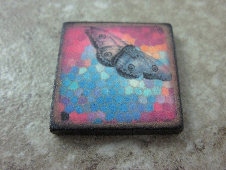 BUTTERFLY  Charm Pendant 1X1 Custom Drilled Ephemera Tile