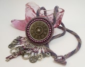 Steampunk Style Purple Pearls Clock Necklace Brooch