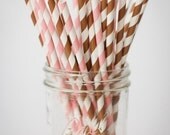 ON SALE NOW 30 Paper Straws....Pink and Brown Mix Set  with Free Diy Blank Flags, Retro