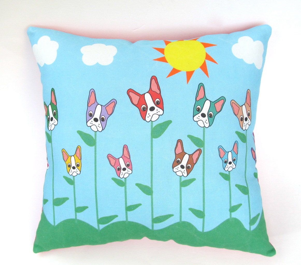 Boston Terrier Flower Garden Pillow