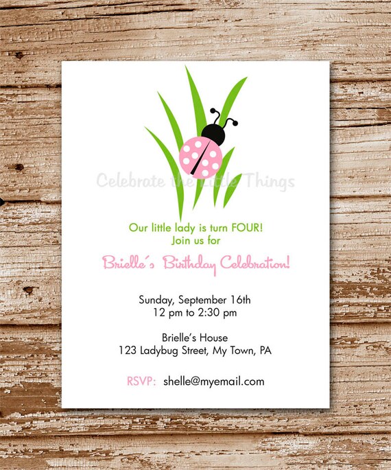 SET of 12 Pink LADYBUG Invitations : Personalized Il_570xn